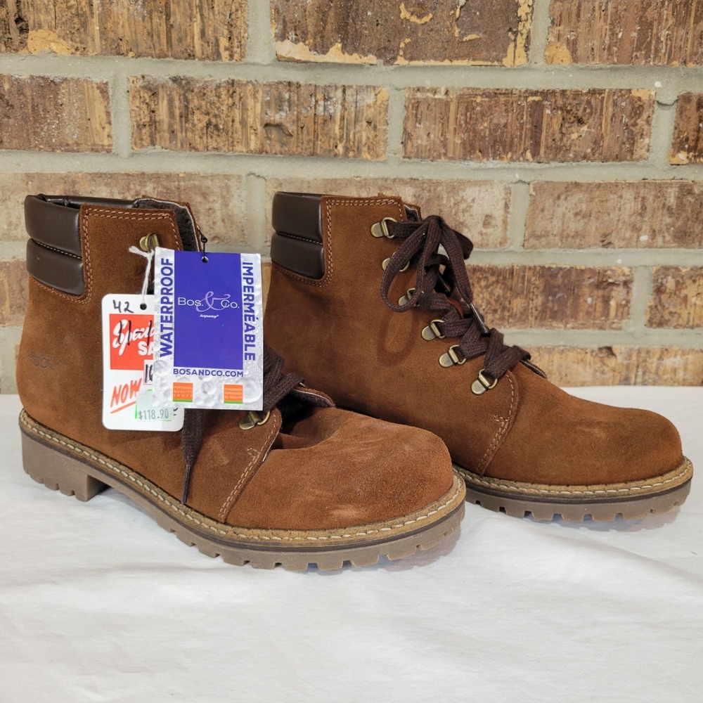NEW‎ Bos & Co Harper Brown Suede Waterproof Lace Up Boots Mens 42